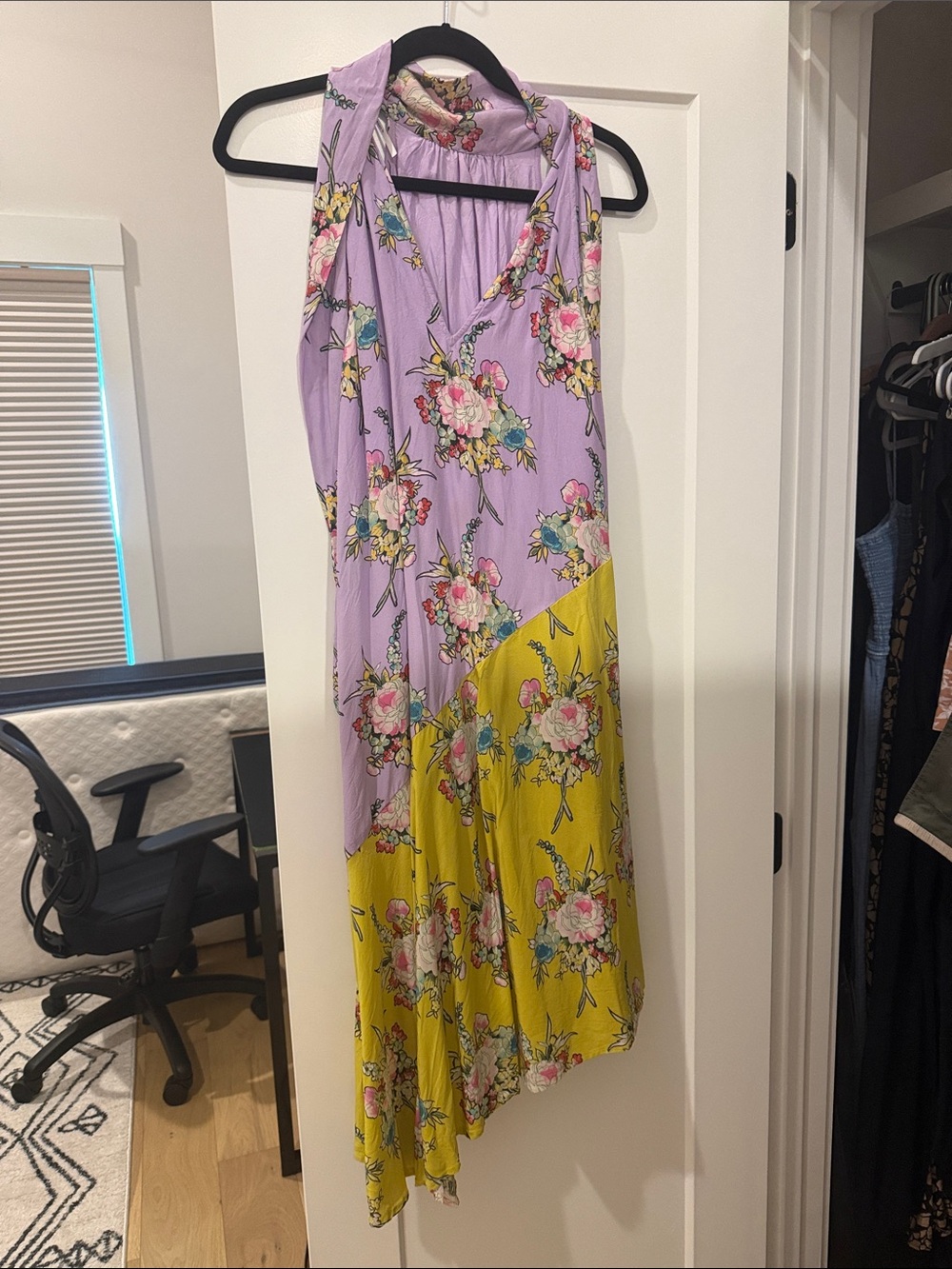 Urban Outfitters Lavender and Yellow Asymmetrical Floral Maxi Dress